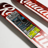 Close-up of a Lib Tech skis deck with product information label.